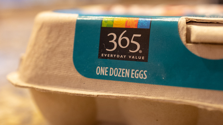 Close-up of 365 by Whole Foods egg carton