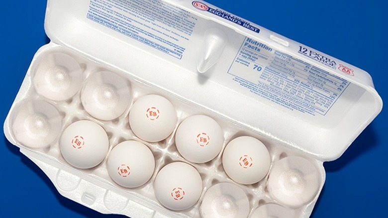 Opened carton of Eggsland's Best eggs