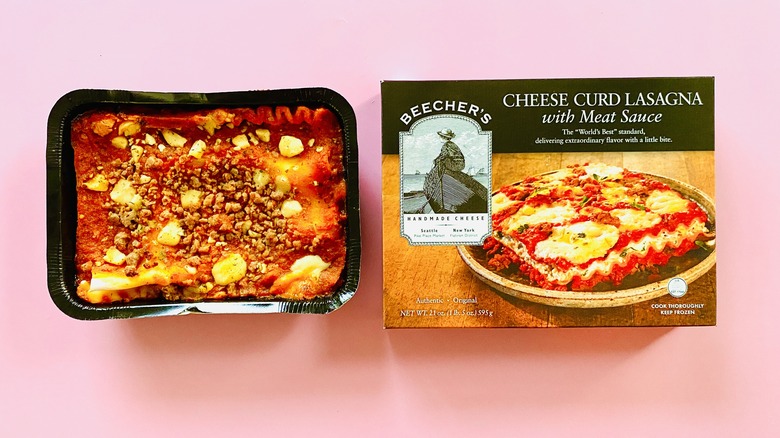 Beecher's frozen lasagna on pink