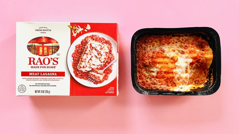 Rao's frozen lasagna on pink