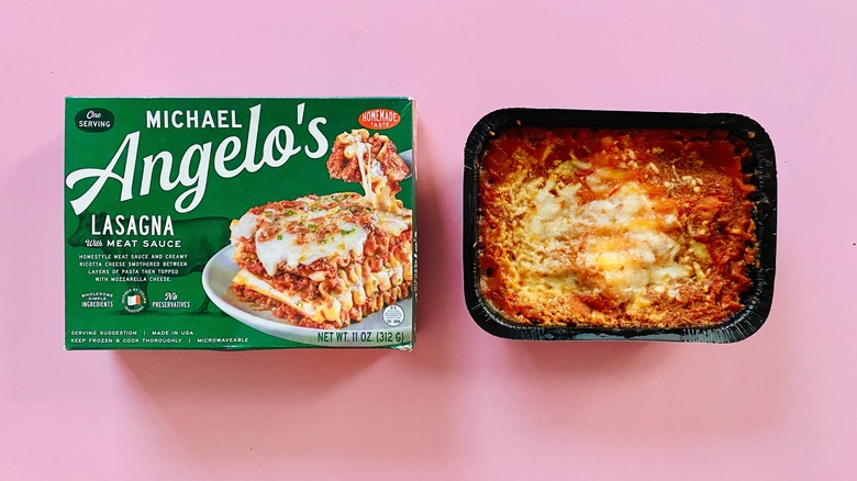 Michael Angelo's frozen lasagna on pink