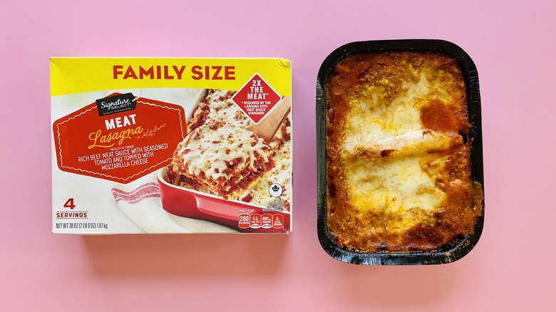 Signature Select frozen lasagna on pink