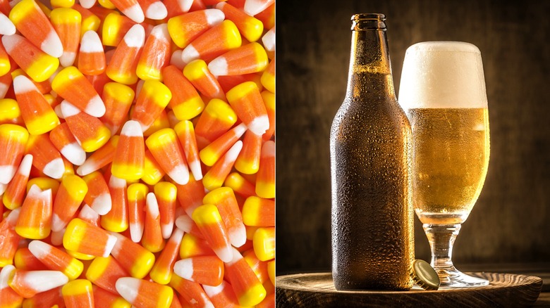 candy corn and glass of beer