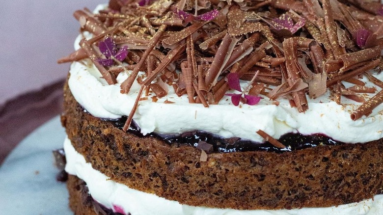 Danish brødtorte with shaved chocolate garnish