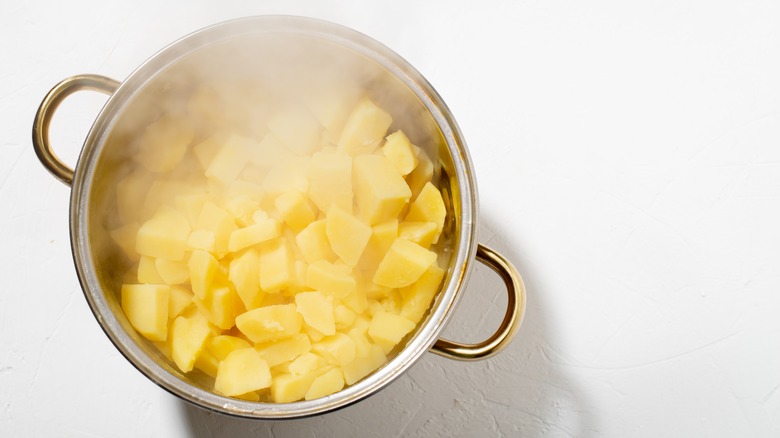 Recently boiled potatoes in colander