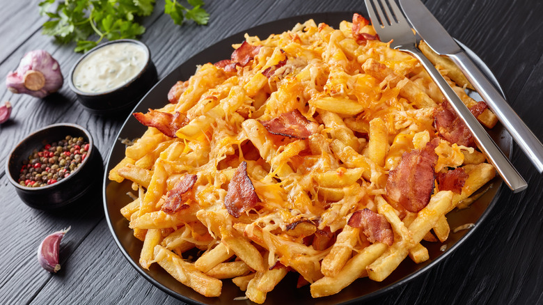 fries and shredded cheddar