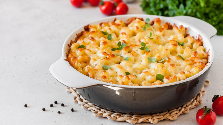 baked macaroni and cheese in dish