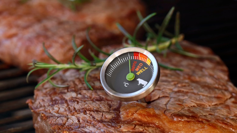 steak with meat thermometer