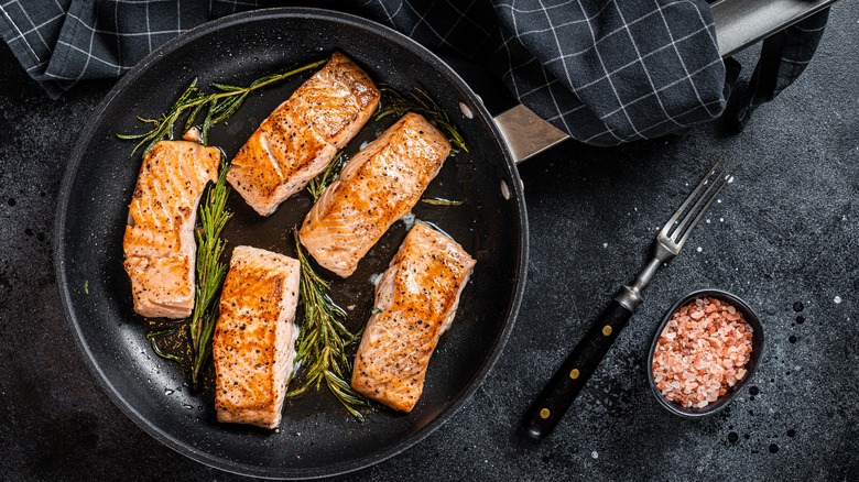 non-stick pan with salmon