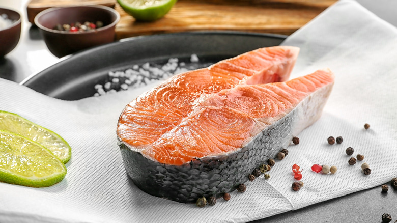 salmon on kitchen towel