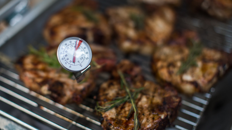 oven thermometer in steaks