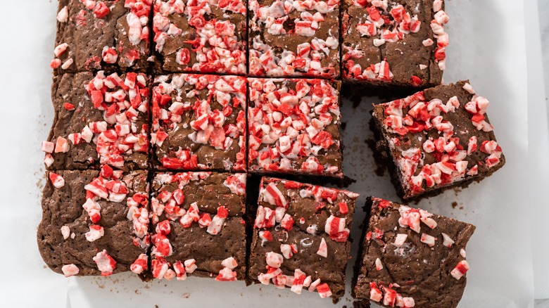 brownies topped with crushed peppermint