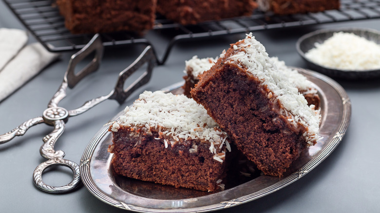 brownies topped with coconut flakes