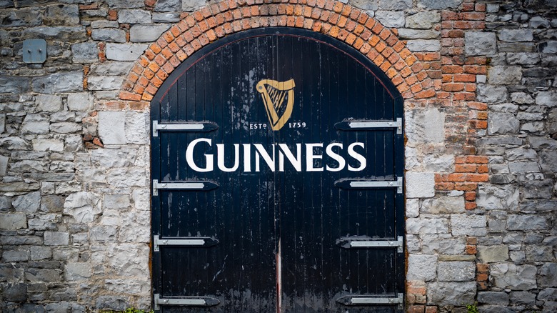 Wooden doors with Guinness logo