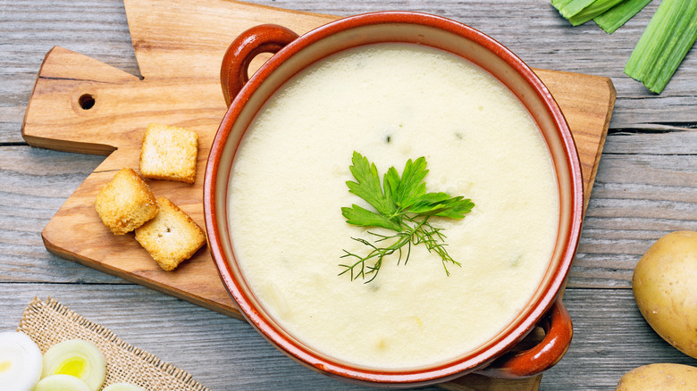 White soup with croutons