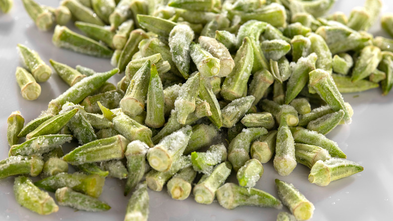 Pieces of frozen Okra