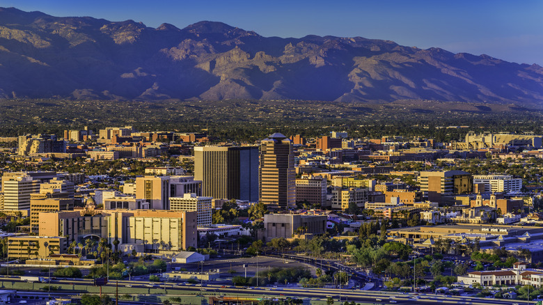 Tucson Arizona skyline with mountains in background