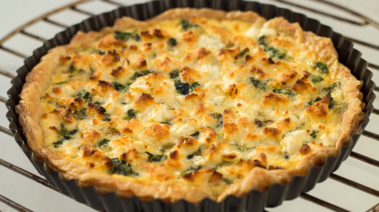 egg and spinach quiche with biscuit topping