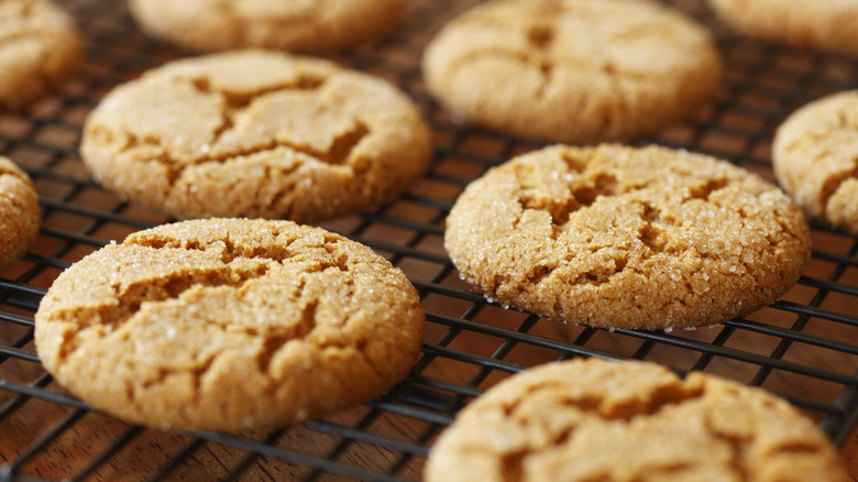 Ginger snap cookies on cooling rack