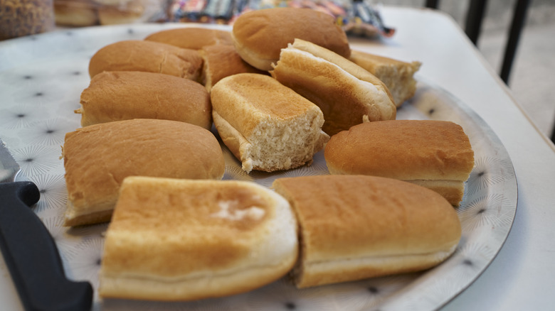 Hot dog buns on plate