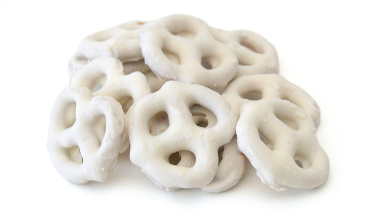 pile of white chocolate pretzels