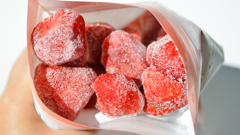 frozen strawberries in open bag