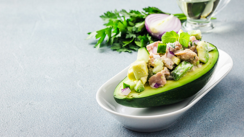 tuna salad in an avocado
