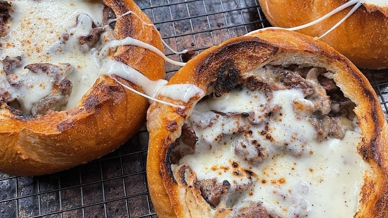 Philly cheesesteak in a bread bowl