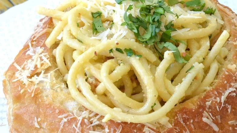 pasta in a bread bowl