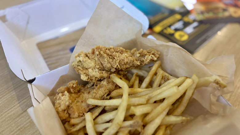 Buffalo Wild Wings chicken tenders and fries