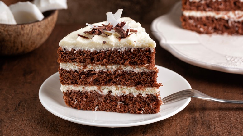 Slice of layer cake with icing