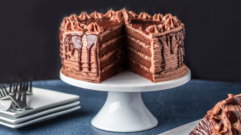 Chocolate cake on stand