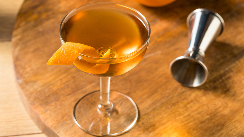 Corpse Reviver in stemmed glass with orange peel