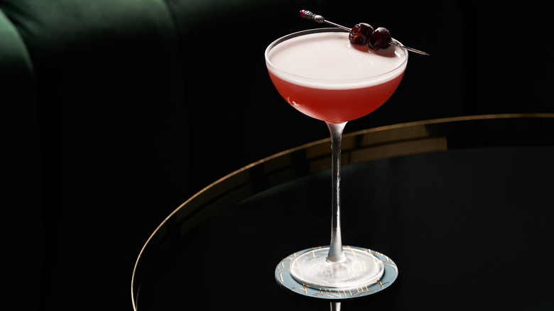 Mary Pickford cocktail with cherry garnish