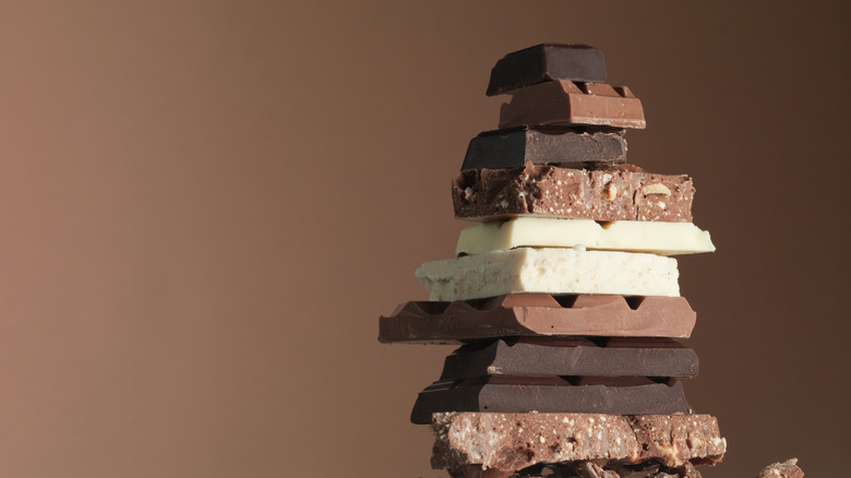 Stack of assorted chocolate pieces