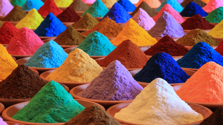 Piles of assorted powdered pigments