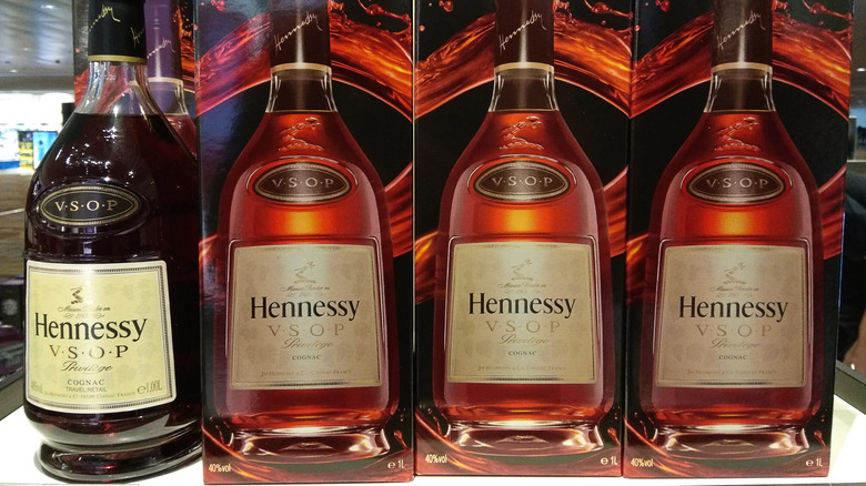 Bottles of cognac on display