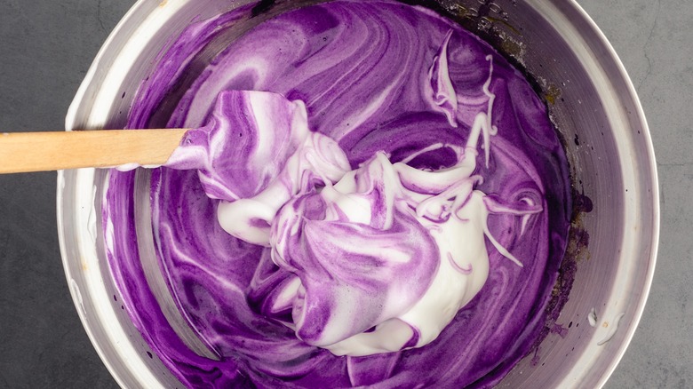 cake batter with purple food coloring