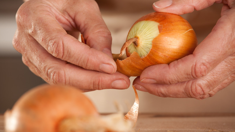onion being peeled