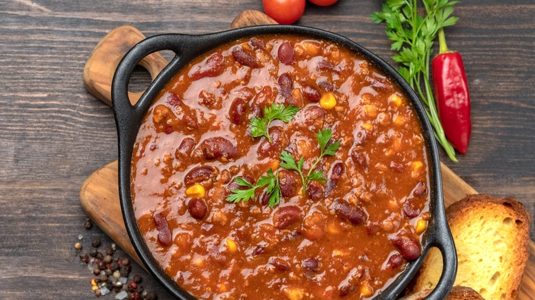 chili in skillet