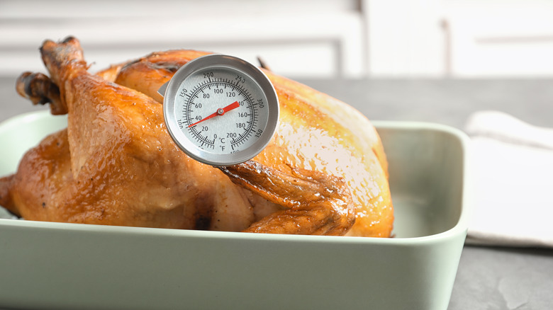 Roast chicken with meat thermometer