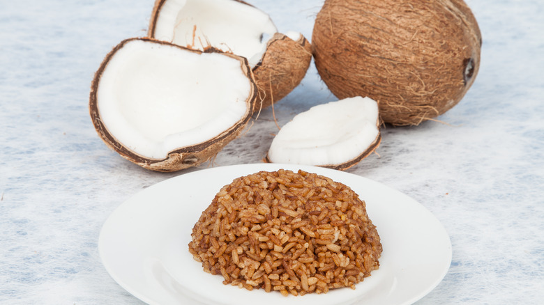 Dish of rice with coconuts