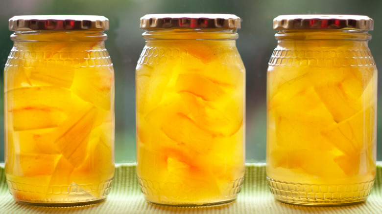 watermelon rind jam in glass jar