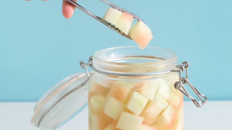 fermented watermelon pickle in a canning jar