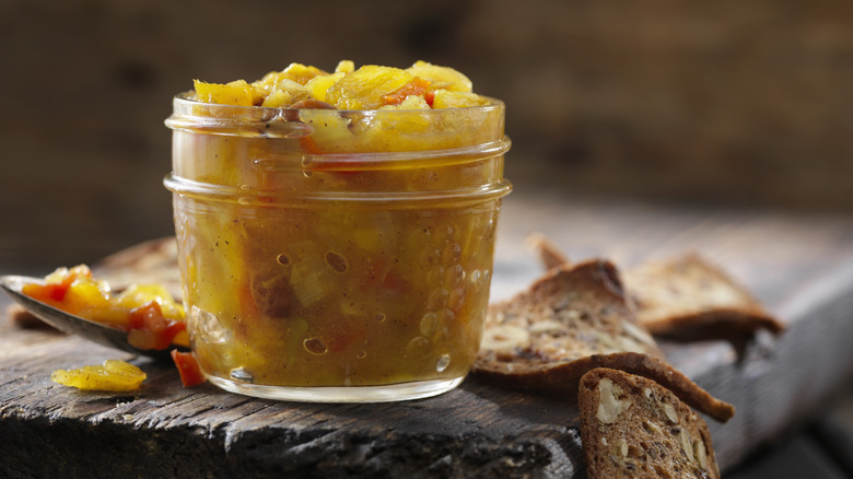 jar of chutney with crackers