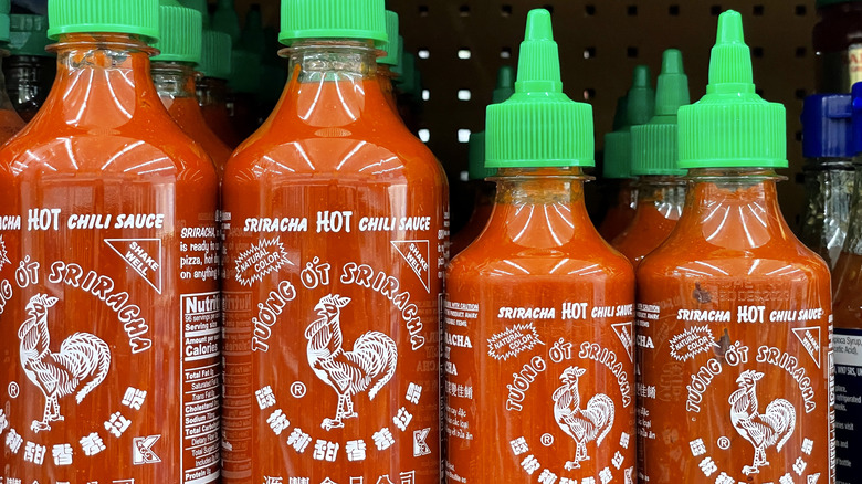 bottles of Sriracha sauce