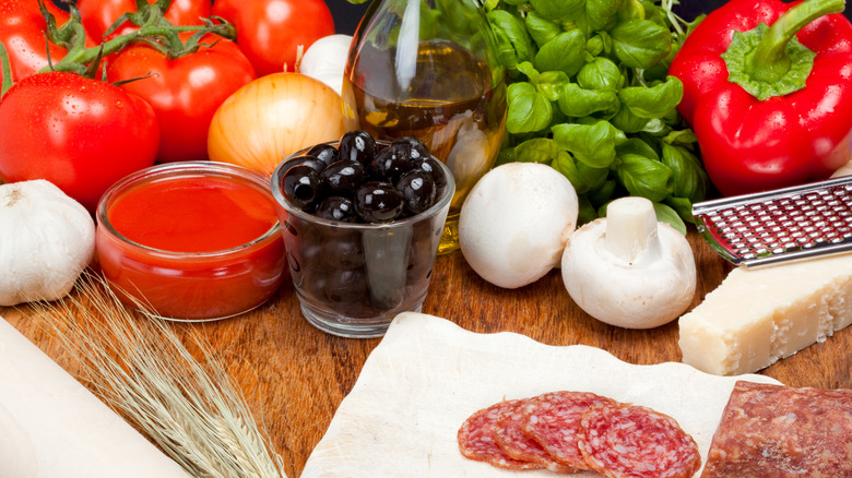 fresh pizza making ingredients