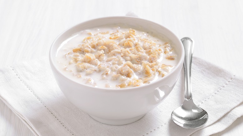oatmeal in bowl with milk