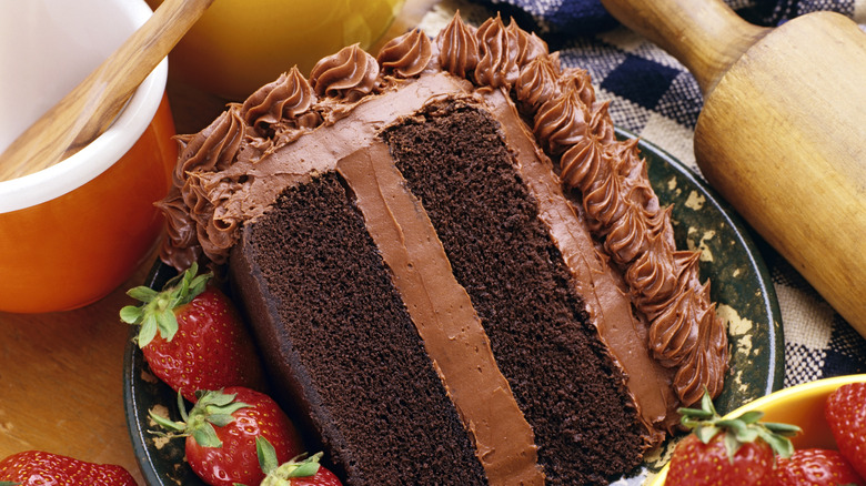 slice of chocolate cake on plate