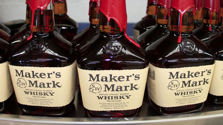 closeup of makers mark bottles